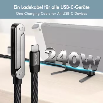 LogiLink USB 2.0 Type-C Kabel C/M auf C/M 480 Mbps 240W Flach Schwarz 1,5m