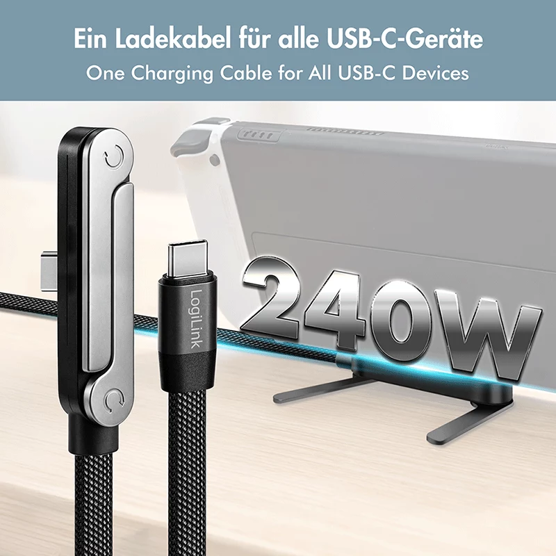 LogiLink USB 2.0 Type-C Kabel C/M auf C/M 480 Mbps 240W Flach Schwarz 1,5m