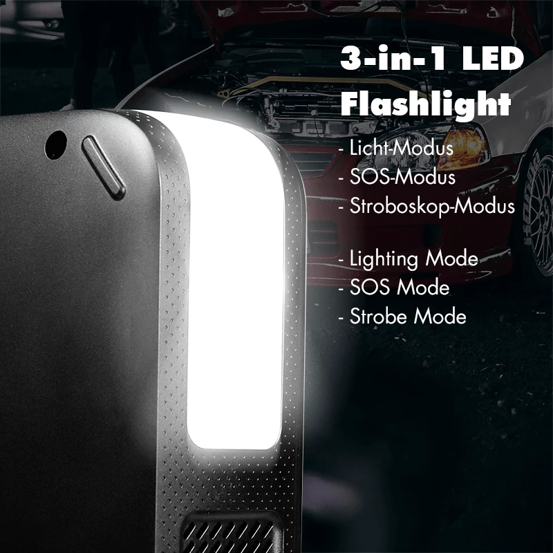 LogiLink PA0358 4-in-1 Auto-Starthilfe Powerbank mit Luftkompressor, 7200 mAh, 200A Startstrom, LED-Taschenlampe