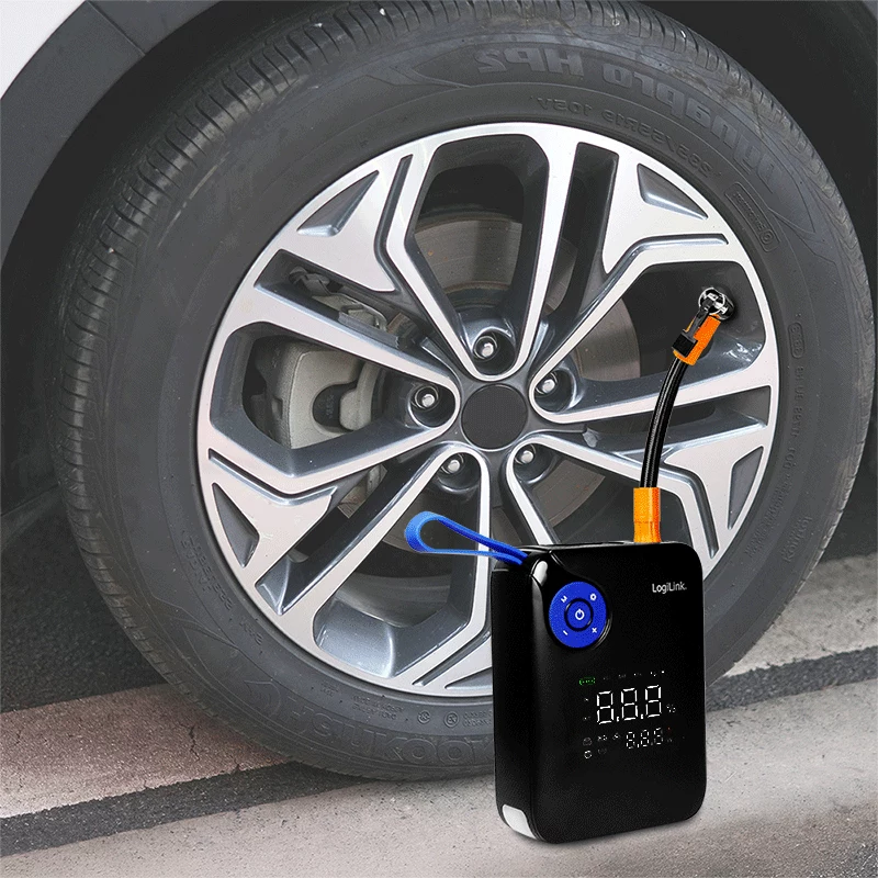 LogiLink PA0358 4-in-1 Auto-Starthilfe Powerbank mit Luftkompressor, 7200 mAh, 200A Startstrom, LED-Taschenlampe