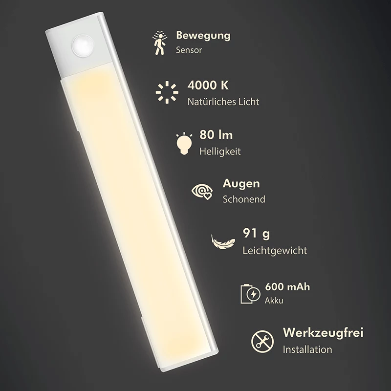 LogiLink LED-Unterbauleuchte, ultraflach, PIR-Sensor, 200mm, 80lm