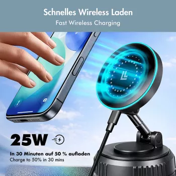 LogiLink kabelloses Auto-Ladegerät, Vakuum-Magnet, 360° klappbar, 25W