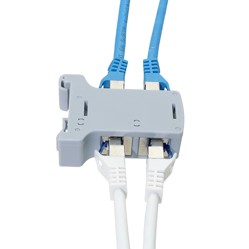LogiLink DIN-Schienen-Montageadapter mit 2 Cat.6A geschirmten Inline-Kupplungen, 10G, PoE++ (MP0079)