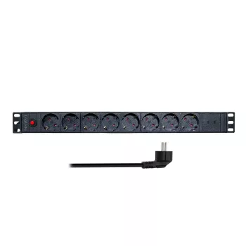 LogiLink PDU8C06 19 inch 1U 8-fach Schuko PDU mit Überspannungsschutz, 2x USB-C, Überlastschutz, 2m Kabel, Schwarz/Silber