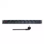 LogiLink PDU8C06 19 inch 1U 8-fach Schuko PDU mit Überspannungsschutz, 2x USB-C, Überlastschutz, 2m Kabel, Schwarz/Silber