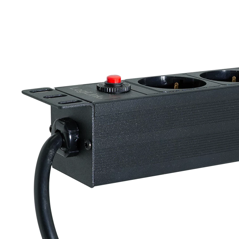 LogiLink PDU8C06 19 inch 1U 8-fach Schuko PDU mit Überspannungsschutz, 2x USB-C, Überlastschutz, 2m Kabel, Schwarz/Silber