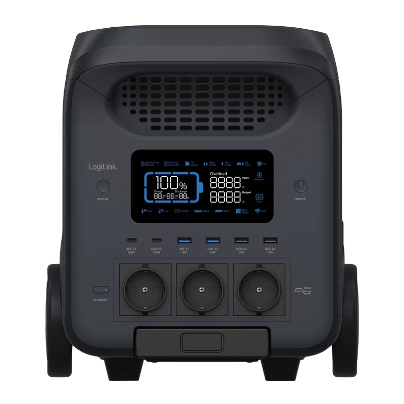 LOGILINK Tragbare Powerstation PPS3000, 3000W LiFePO4, 2560Wh, Tuya Smart, UPS