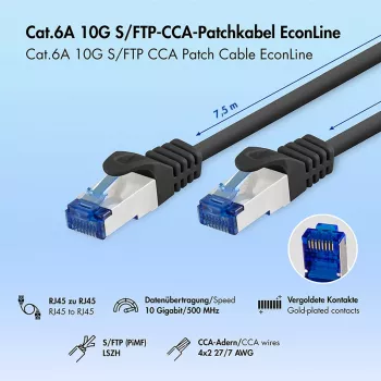 LogiLink EconLine Cat.6A S/FTP LSZH Patchkabel, 7,5 m, Schwarz, CCA
