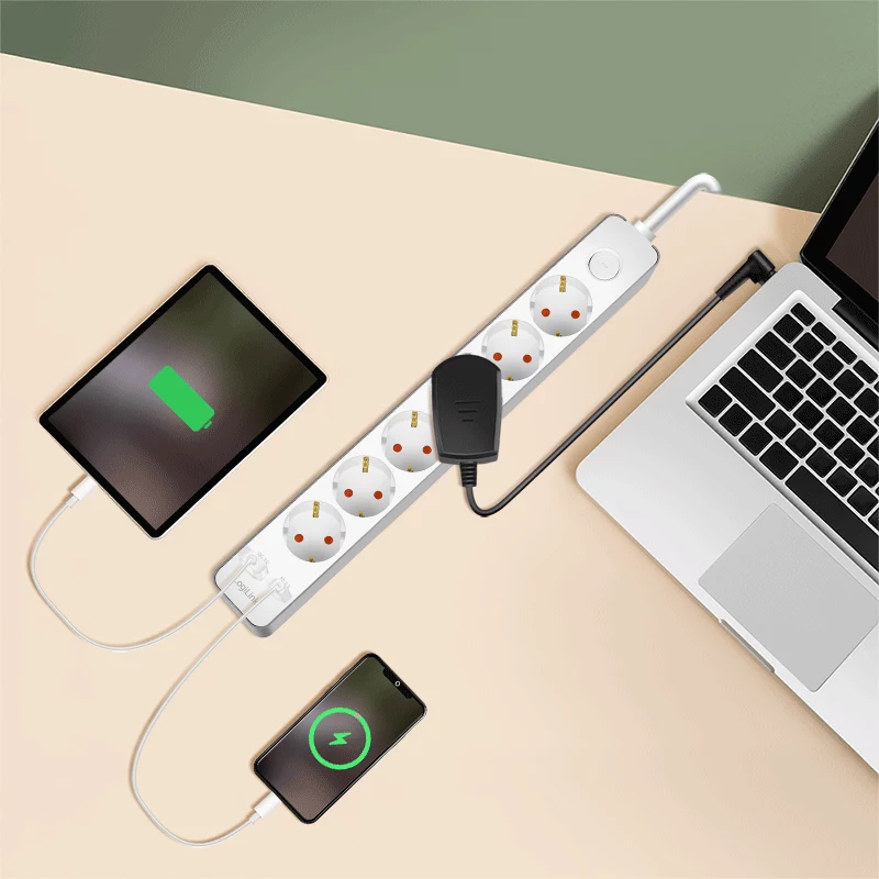 LogiLink Steckdosenleiste mit 6 Sicherheitssteckdosen, USB-A & USB-C PD 20W, Kippschalter, 1,5 m, Weiß