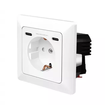 LogiLink Wandsteckdose mit 1 Schuko-Steckdose und 2-Port-USB-C-Ladegerät, 25W PD, Weiß