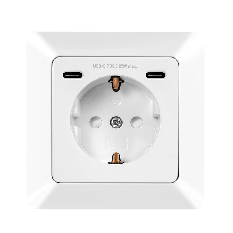 LogiLink Wandsteckdose mit 1 Schuko-Steckdose und 2-Port-USB-C-Ladegerät, 25W PD, Weiß