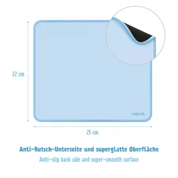 LogiLink Mauspad 220 x 250 mm Blau - Textiloberfläche, rutschfeste Gummibasis