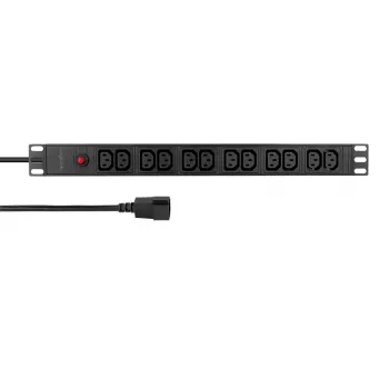 LogiLink 19 Zoll 1U Rack-PDU mit 12x IEC C13 Steckdosen, 10A, mit Überlastschutz
