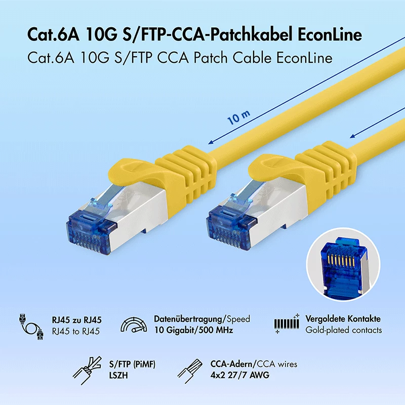 LogiLink Cat.6A S/FTP LSZH Patchkabel, CCA, Gelb, 10 m, EconLine
