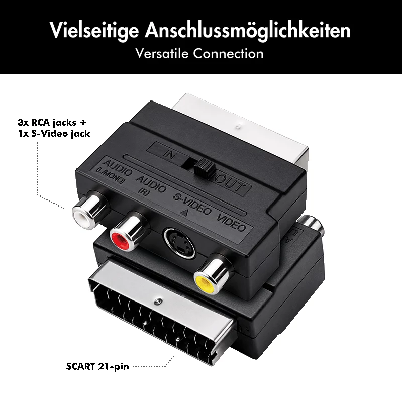 LogiLink SCART auf RCA/S-Video Adapter mit Schalter, Schwarz