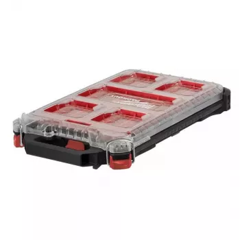 Milwaukee PACKOUT Schlanker Organizer Medium 8277387 - IP65 wasser- und staubdicht, 10 herausnehmbare Behälter, klarer Polycarbonat-Deckel, metallverstärkte Verschlüsse, rot/schwarz