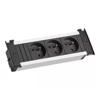 Bachmann Kapsa S Schreibtisch-Integrations-Steckdosenleiste - 3 Steckdosen Typ E, 0,2 m Kabel, Schwarz/Silber