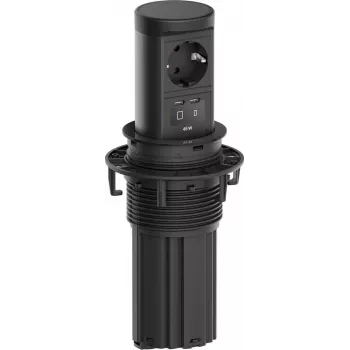 Bachmann ELEVATOR2 Pop-up Schreibtisch-Strommodul mit Schuko-Steckdose und 45W USB-C PD, Jet Black, 0,5m Kabel