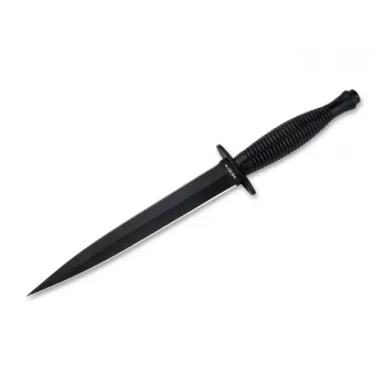 HT INSTRUMENTS H&T Commando Dolchmesser 02HY002 - 420er Edelstahl feststehende Klinge, schwarz beschichtet, Lederscheide