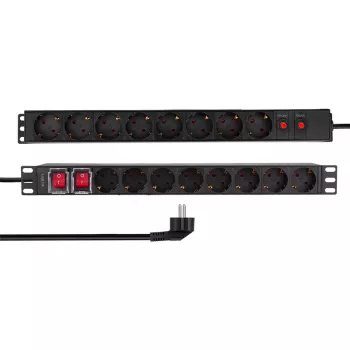 LogiLink PDU1601 19 Zoll 1U Rackmount-Stromverteilungseinheit, 16 Schuko-Steckdosen, Überspannungsschutz, 16A, 2m Kabel, Schwarz