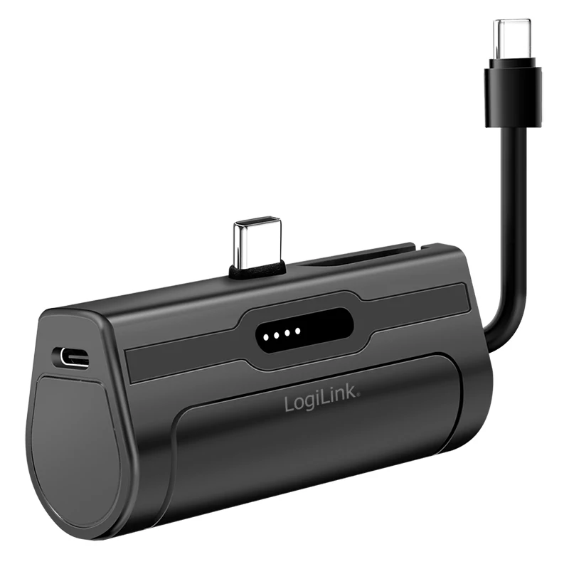 LogiLink Mobile Power Bank, LiPo, 4500 mAh, integrierter USB-C-Stecker, schwarz