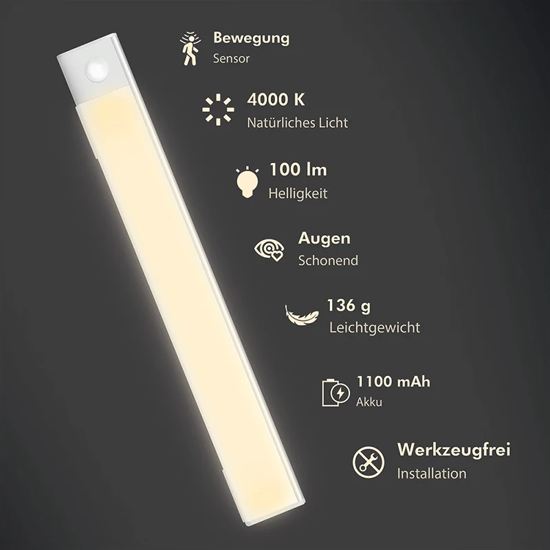 LogiLink LED-Unterbauleuchte, ultraflach, PIR-Sensor, 300mm, 100lm