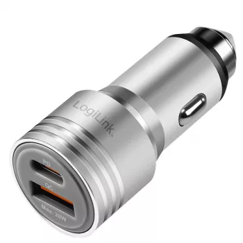 LogiLink USB-Autoladegerät, 2 Ports, 20W Schnellladung, Silber