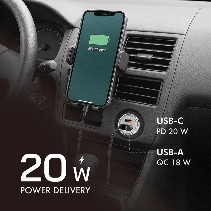 LogiLink USB-Autoladegerät, 2 Ports, 20W Schnellladung, Silber