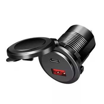 LogiLink PA0330 Einbau-KFZ-USB-Ladegerät, USB-A + USB-C, 60 W, Power Delivery, Schwarz
