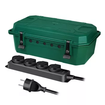 LogiLink Outdoor-Stromverteilerkasten mit 4-fach Steckdosenleiste, IP54, Grün, 2m Kabel