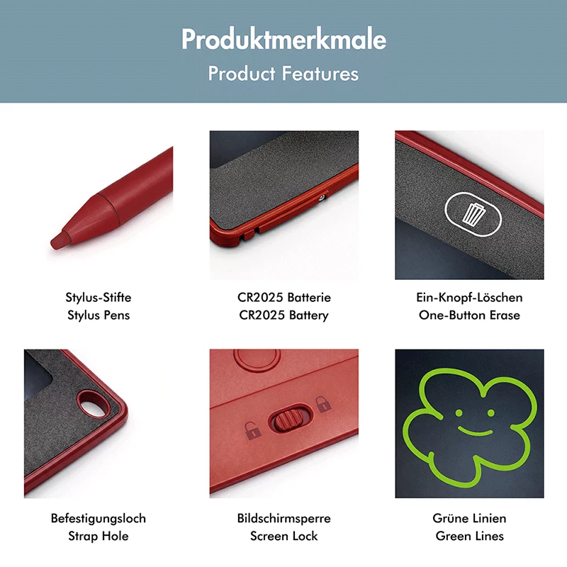 LogiLink LCD-Schreibtafel 8,5 Zoll, rot, mit 2 Magneten