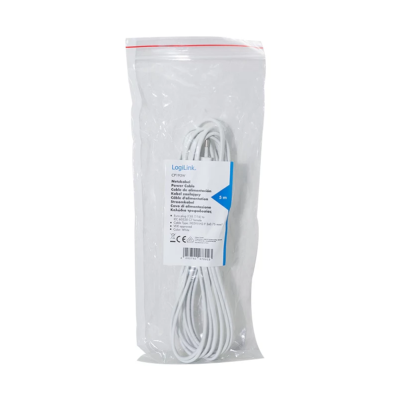 LogiLink CP193W Netzkabel CEE 7/16 auf IEC C7 Weiß 5m