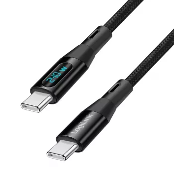 LogiLink USB 2.0 Type-C Kabel mit Leistungsanzeige, C/M auf C/M, 480 Mbps, 240W PD 3.1, Nylon geflochten, Schwarz, 1 m