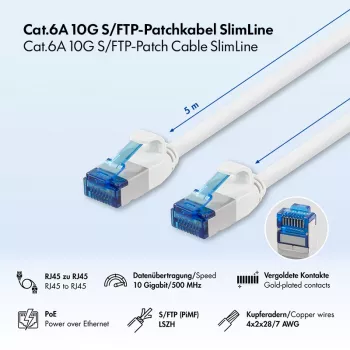 LogiLink Cat.6A Slim S/FTP LSZH Patchkabel, Weiß, 5m, SlimLine
