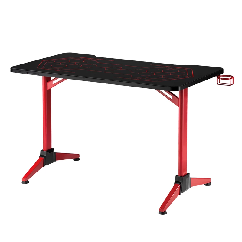 LogiLink Gaming-Schreibtisch, 120x60 cm, Tischplatte aus gehärtetem Glas mit RGB-Beleuchtung, roter Rahmen