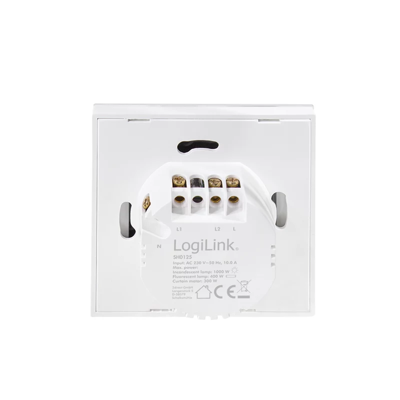 LogiLink WiFi Smart EU Lichtschalter, 2-fach, Tuya-kompatibel, Weiß