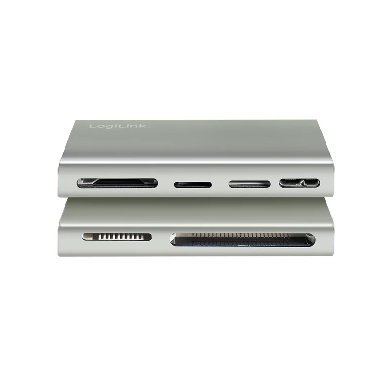LogiLink USB 3.2 Gen1 5-in-1 Kartenleser, Metallgehäuse, Silber