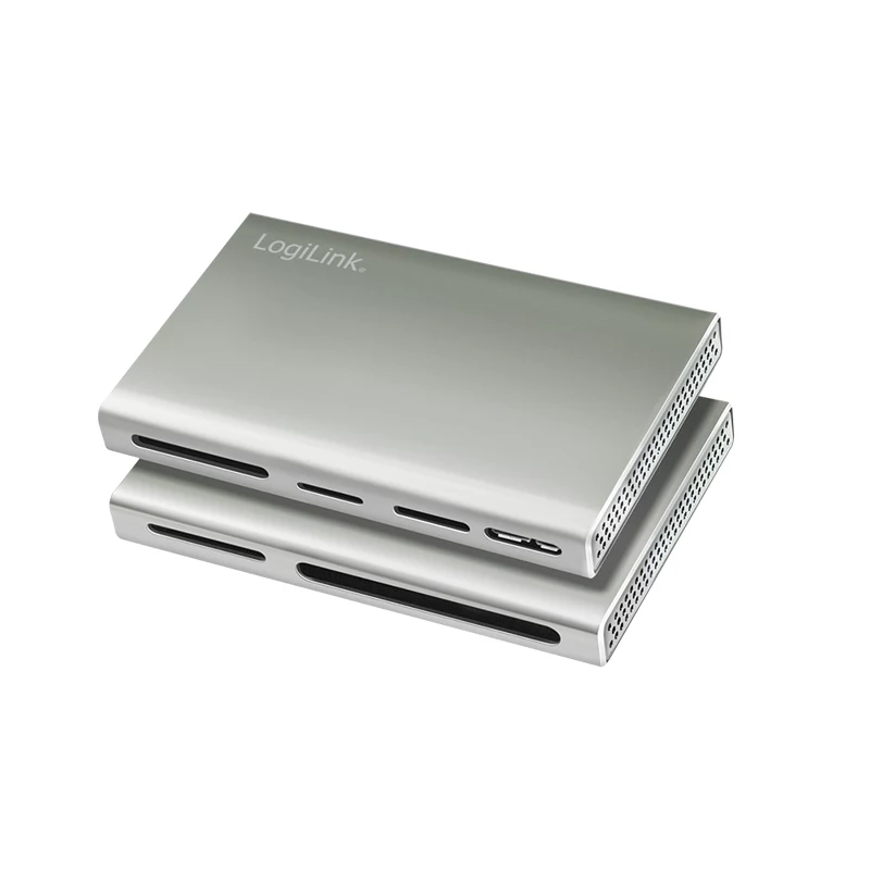 LogiLink USB 3.2 Gen1 5-in-1 Kartenleser, Metallgehäuse, Silber