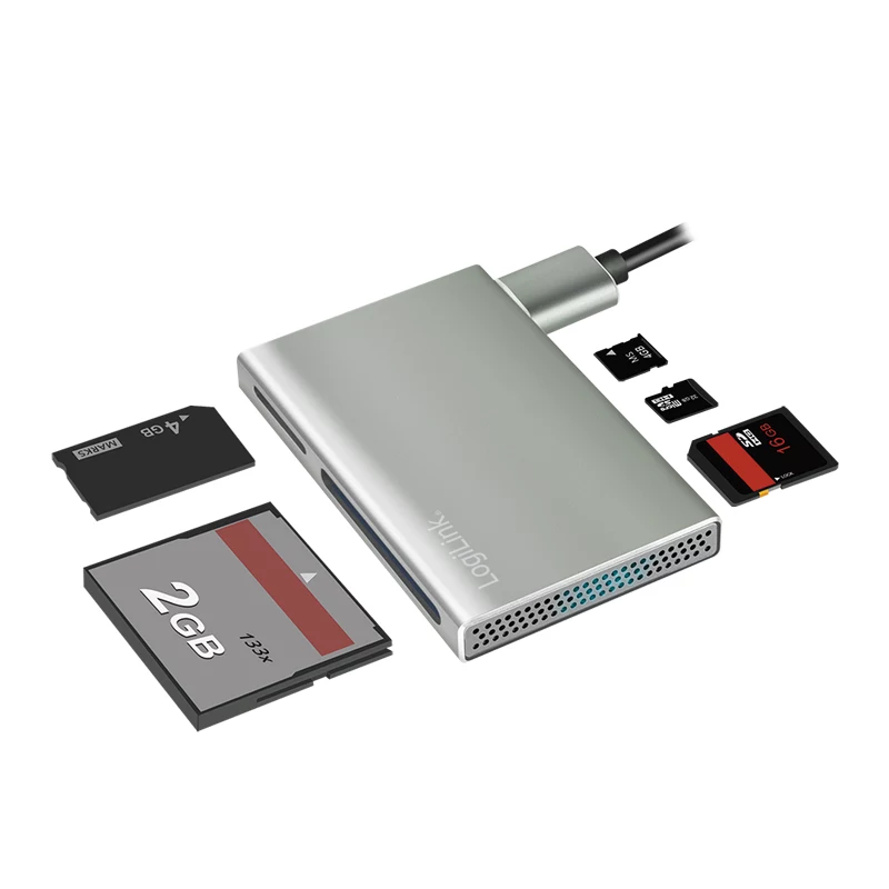 LogiLink USB 3.2 Gen1 5-in-1 Kartenleser, Metallgehäuse, Silber
