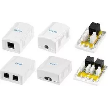 LogiLink Cat.6A Aufputzdose, 2x RJ45, Weiß (ähnlich RAL 9003), Klasse EA, geschirmt, 10G, 500MHz, LSA, ISO/IEC 11801