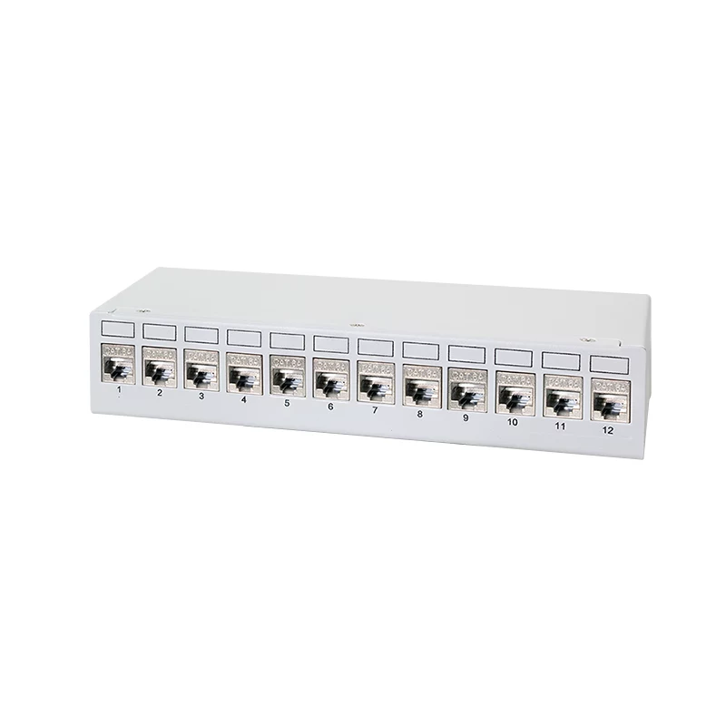 LogiLink NK4093 Desktop-Patchpanel Cat.6A, 12 Ports, Hellgrau (RAL 7035), geschirmt, schraubenloser Stahl