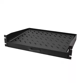 LogiLink 19 Zoll Ausziehbares Konsolenregal 2U, 350 mm Tiefe, 30 kg Belastung, Schwarz