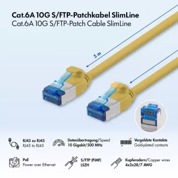 LogiLink SlimLine Cat.6A S/FTP LSZH Patchkabel, Gelb, 5m