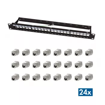 LogiLink Modular 24-Port Cat.6A Keystone Patch Panel, 19 Zoll/1U, Schwarz, EconLine
