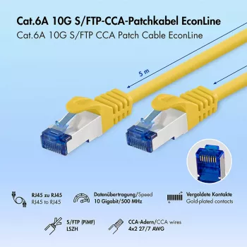 LogiLink Cat.6A S/FTP LSZH Patchkabel, CCA, 5m, Gelb, EconLine
