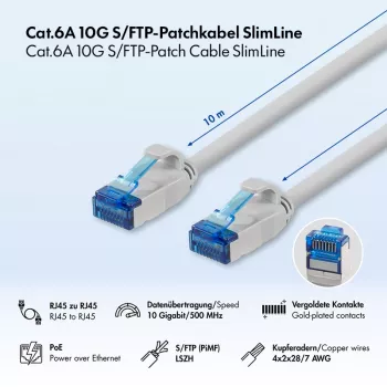LogiLink Cat.6A Slim S/FTP LSZH Patchkabel, Grau, 10m, SlimLine