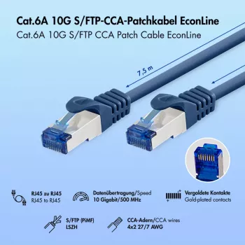 LogiLink EconLine Cat.6A S/FTP LSZH Patchkabel, CCA, Blau, 7,5 m