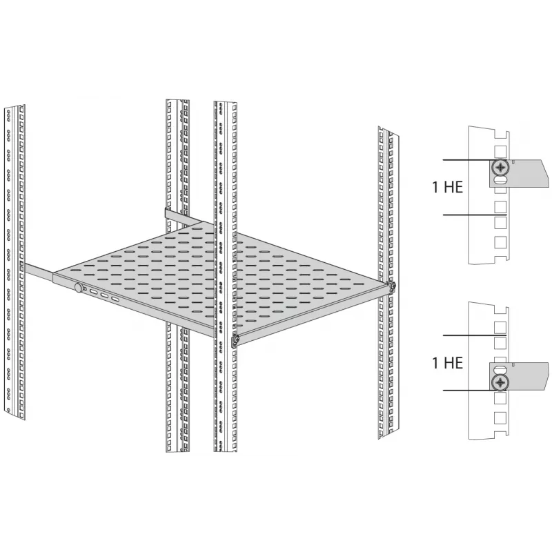 EFB Elektronik 19 inch 0,5U festes Rack-Regal, 70 kg Belastung, 750-850 mm Tiefe, Tiefschwarz (RAL 9005)