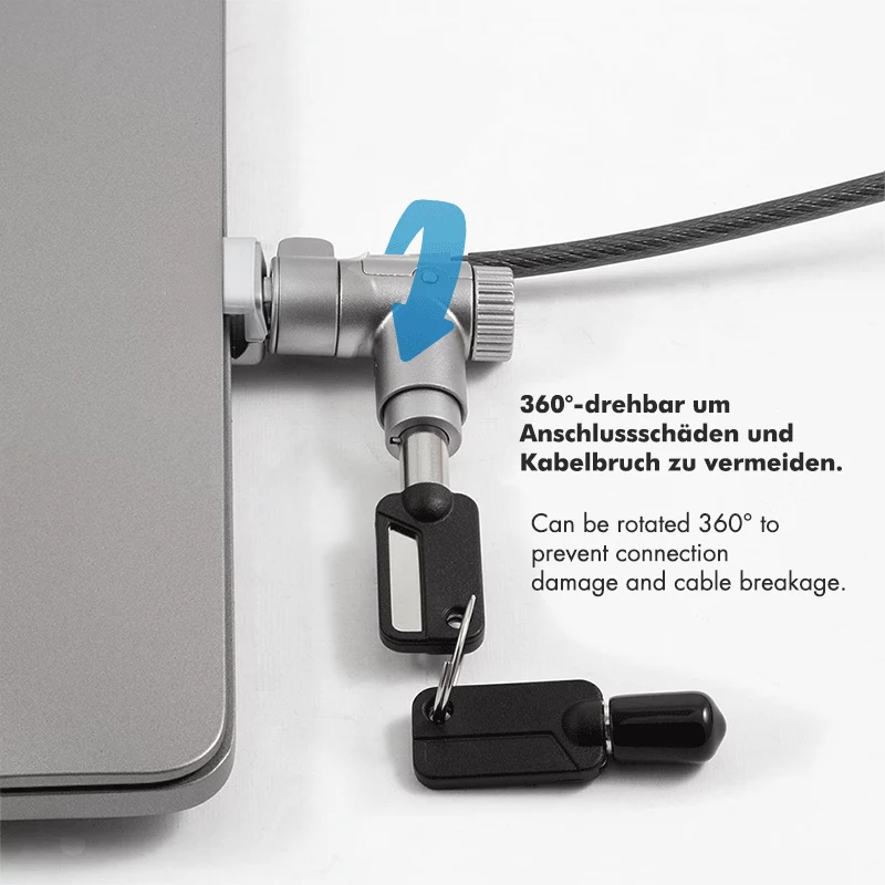 LogiLink NBS015 Universelles Schlüsselschloss für Notebooks, Ultrabooks, MacBook Pro und Tablets – Verzinktes Stahlkabel, 2 m, Schwarz/Silber