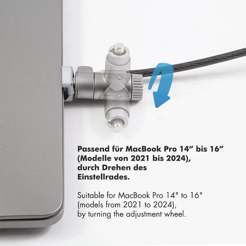 LogiLink NBS015 Universelles Schlüsselschloss für Notebooks, Ultrabooks, MacBook Pro und Tablets – Verzinktes Stahlkabel, 2 m, Schwarz/Silber